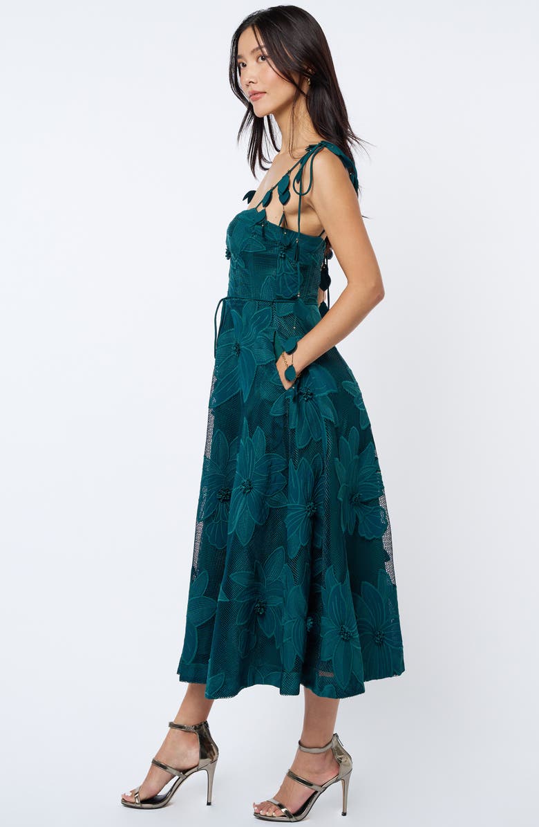 CIEBON Emilia Bustier Lace Midi Cocktail Dress, Alternate, color, Forest