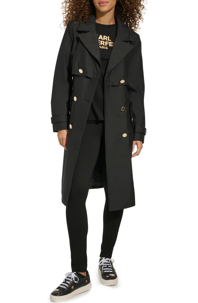 KARL LAGERFELD PARIS Double Breasted Water Repellent Trench Coat, Alternate, color, 