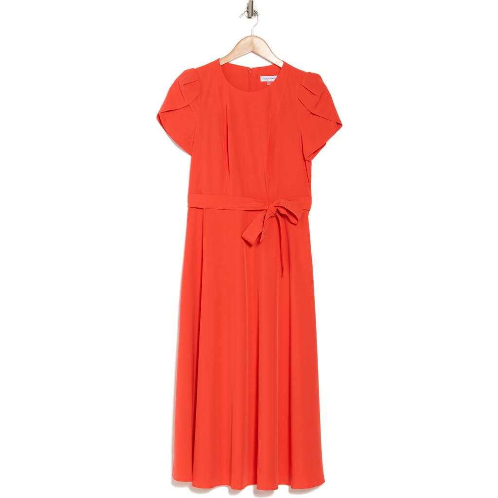 Calvin Klein Tulip Sleeve Fit & Flare Midi Dress