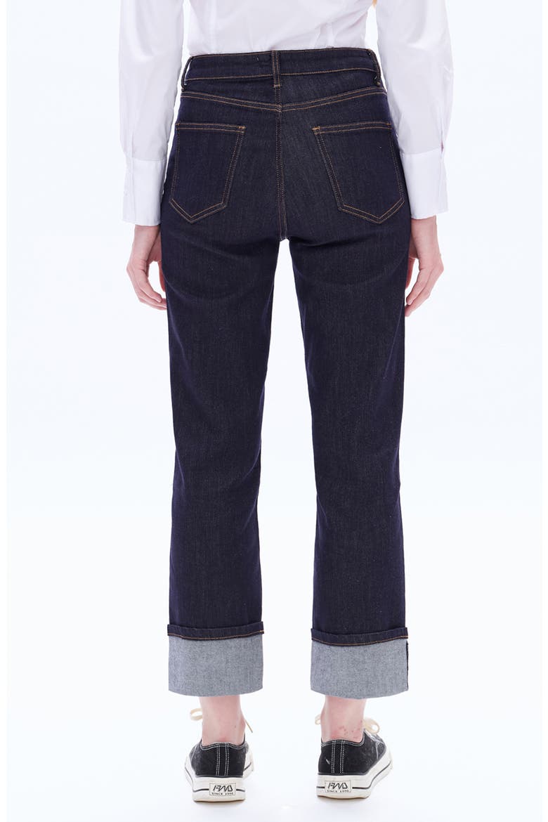 High Waist Deep Cuff Straight Leg Jeans, Alternate, color, RINSE