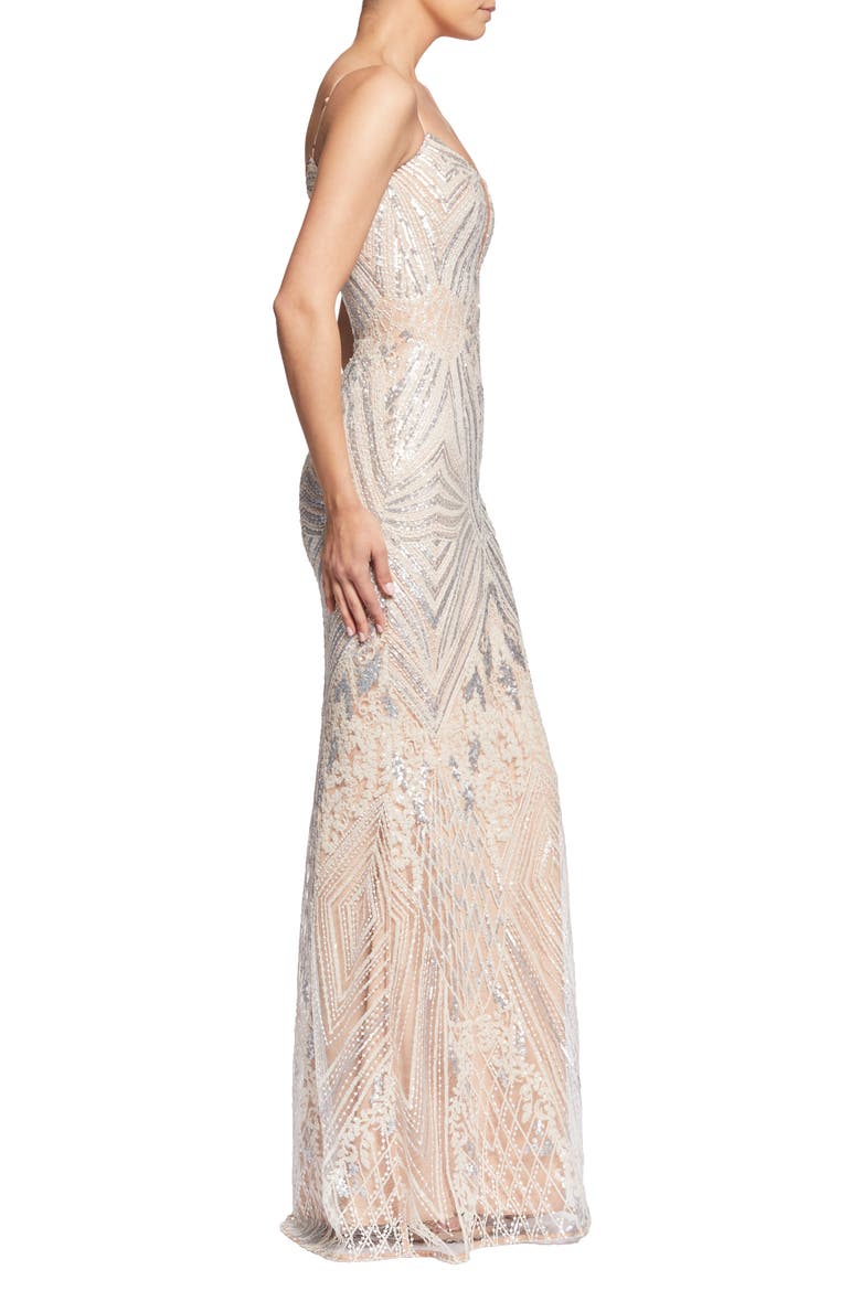 Mara Art Deco Sequin Trumpet Gown, Alternate, color, PLATINUM/ BLUSH