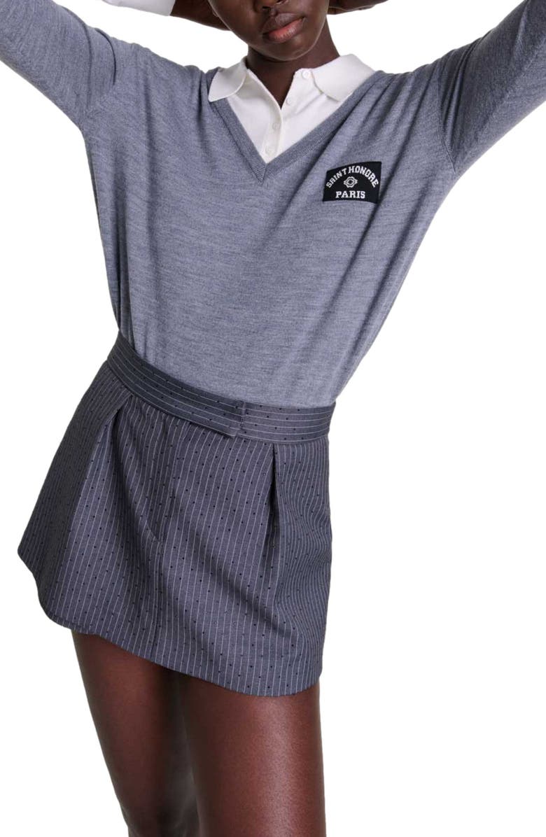 maje Rhinestone layered skort, Alternate, color, 