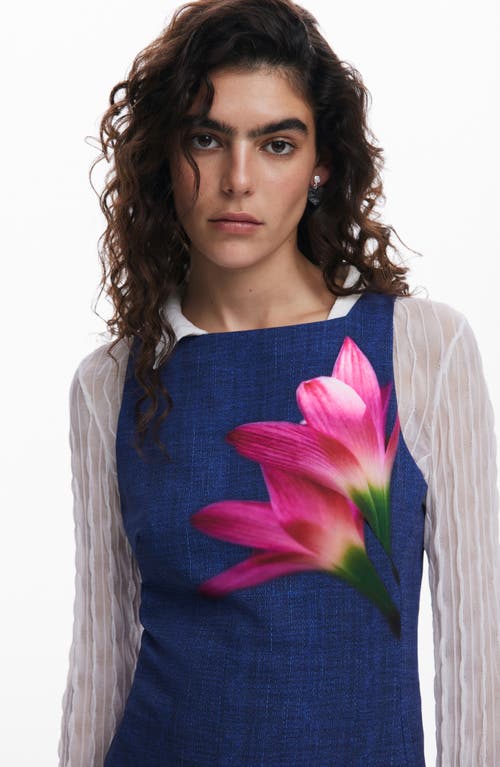 Desigual Mini Dress With Denim Effect In Medium Blue