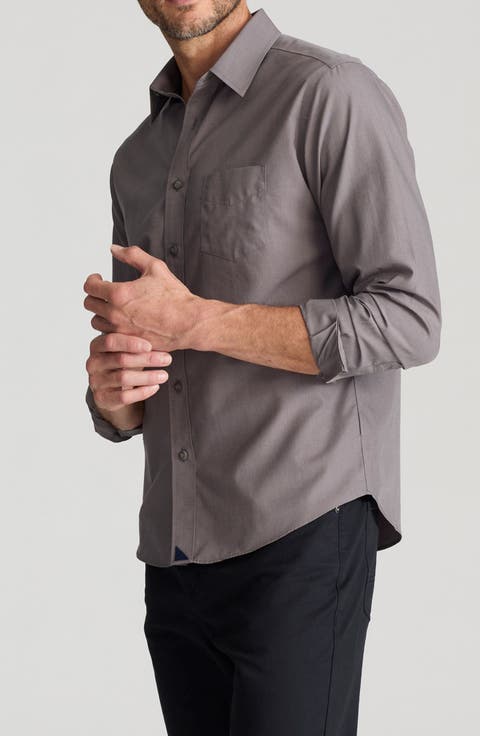Sangiovese Solid Grey Wrinkle Free Cotton Button-Up Shirt