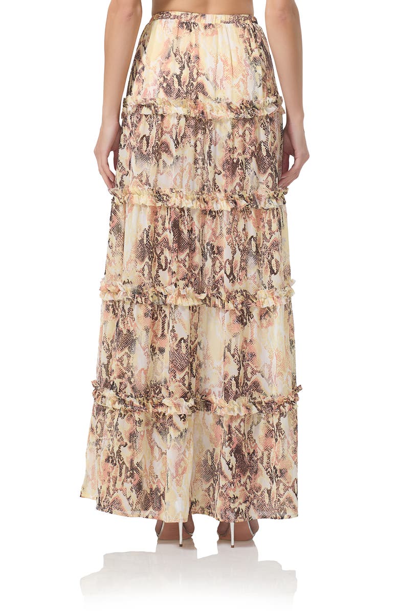 AFRM Sabina Snakeskin Print Tiered Maxi Skirt, Alternate, color, Shine Snake