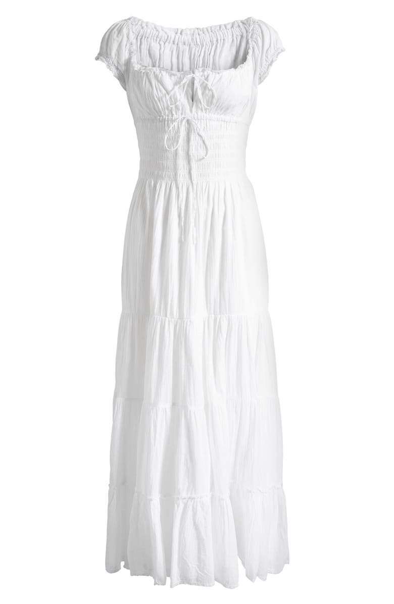 BDG Urban Outfitters Sienna Smocked Cotton Maxi Dress, Alternate, color, White