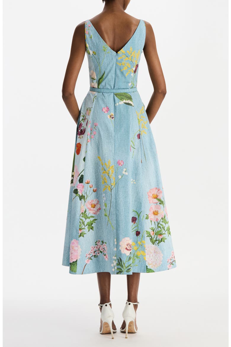 Botanical Belted Poplin Midi Dress, Alternate, color, BLUE MULTI