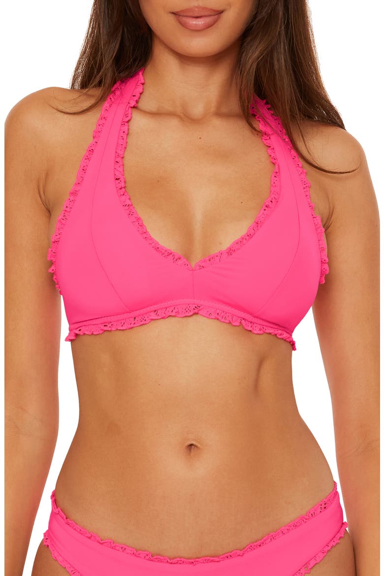 Frills Halter Bikini Top, Main, color, PUNCH