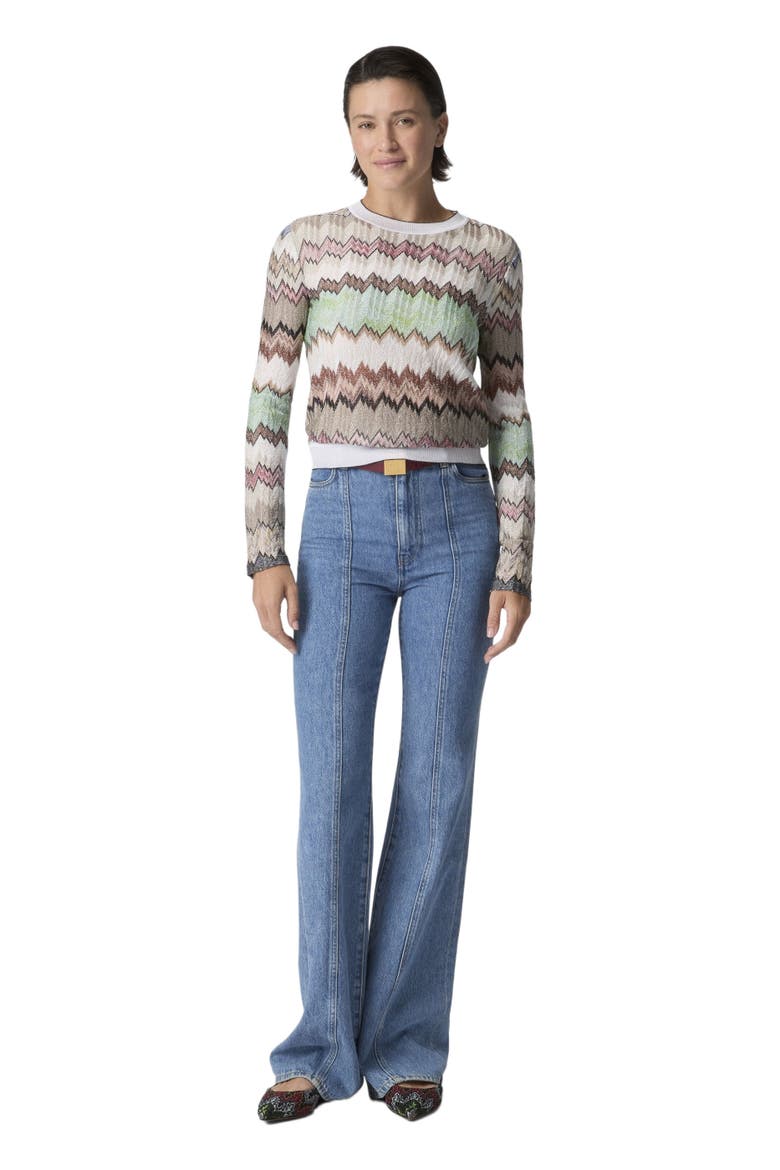 Crew-neck Knit Top In Viscose Lamé With Contrast Trims, Main, color, Multicoloured