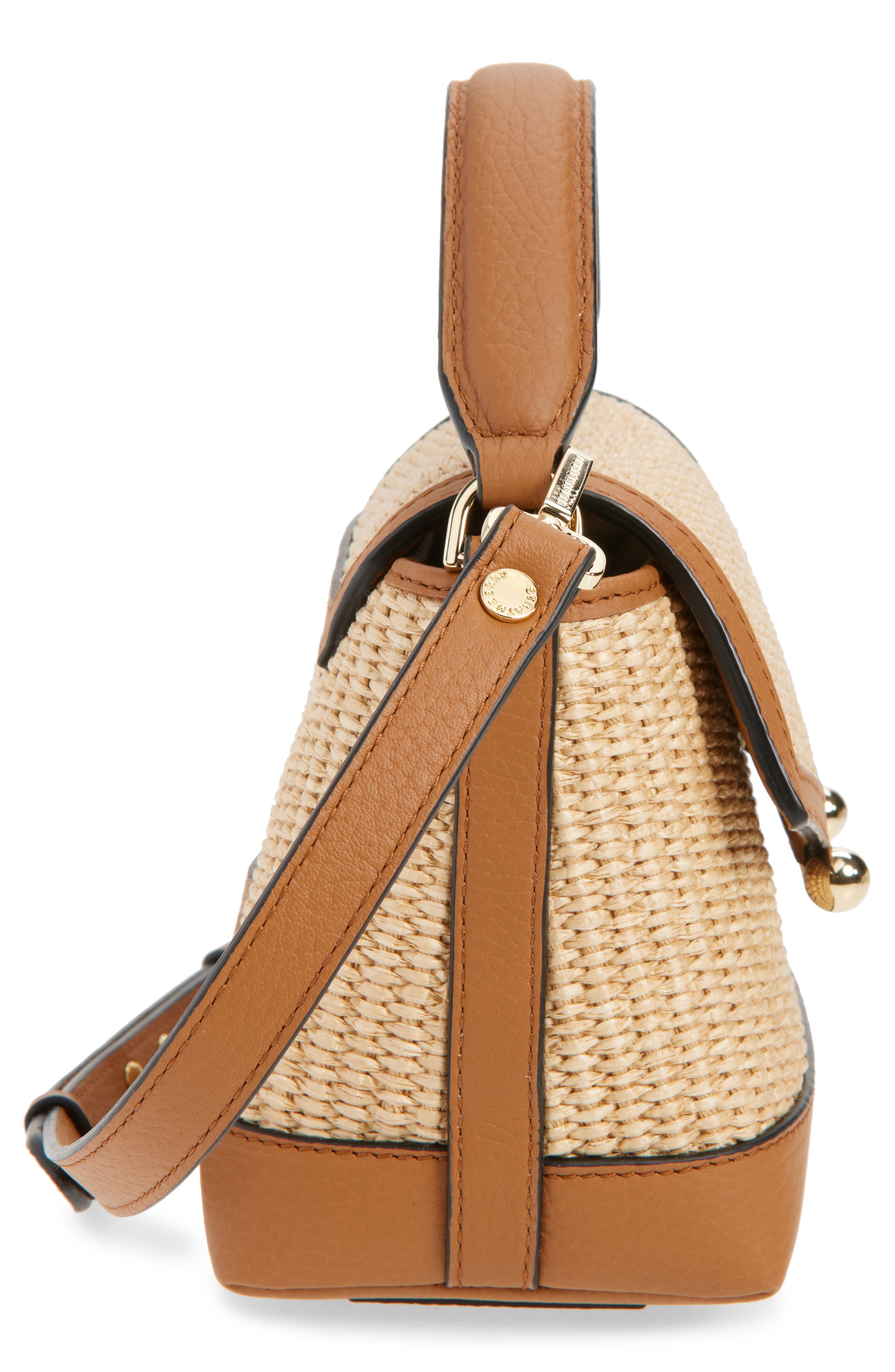Strathberry Nano Mosaic Raffia & Leather Top Handle Bag, Alternate, color, Tan/ Natural