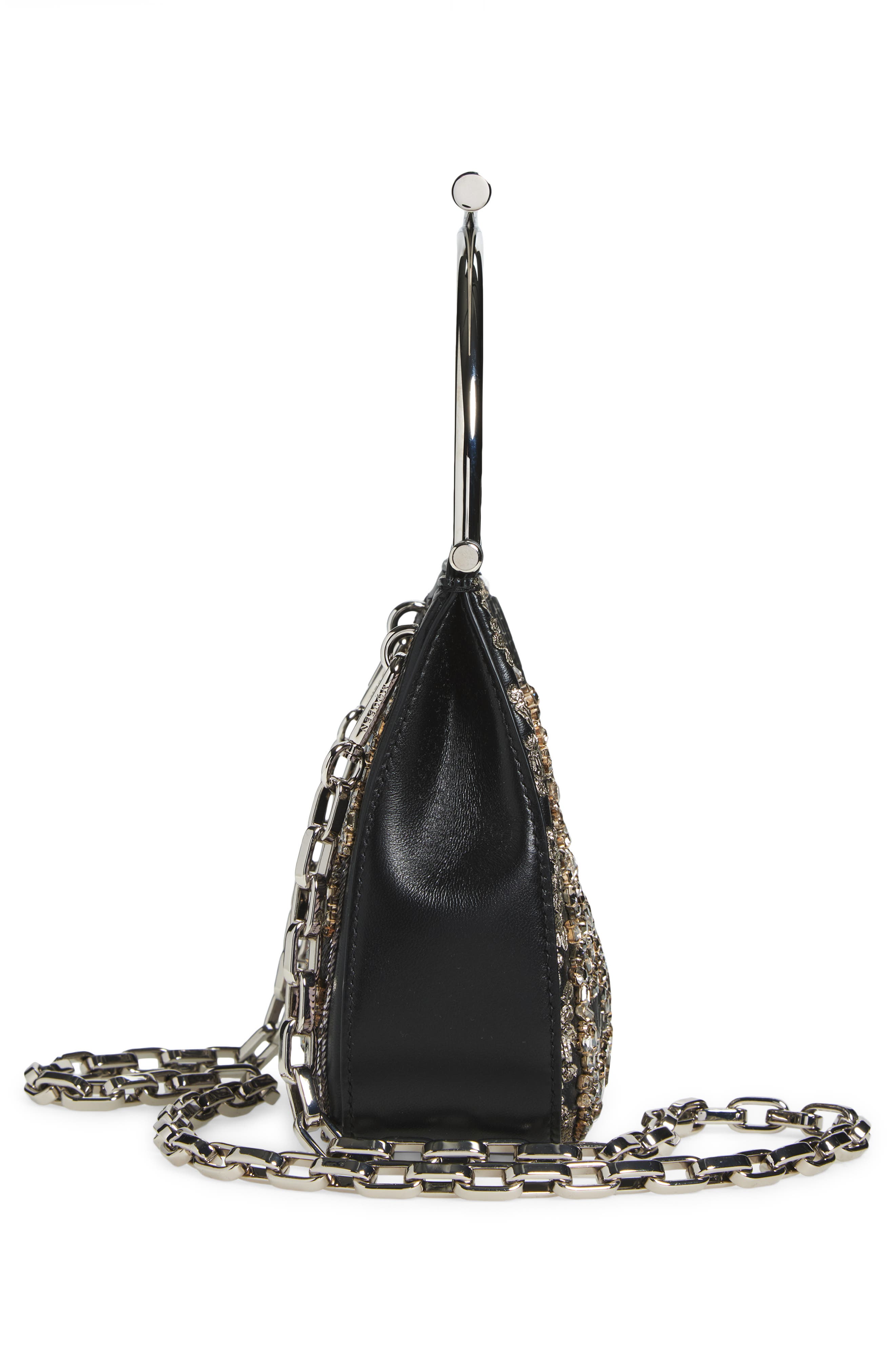 McQueen Mini T-Bar Crystal & Bead Embellished Leather Evening Bag, Alternate, color, 