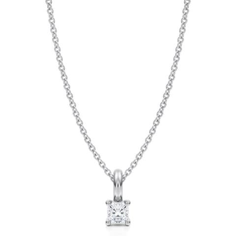 Cushion Solitaire Lab Diamond Pendant Necklace 14K Yellow Gold