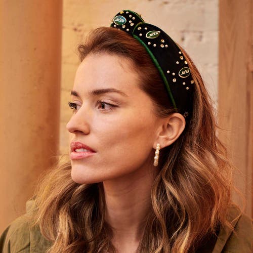 Lele Sadoughi New York Jets Embellished Knotted Headband In Gold