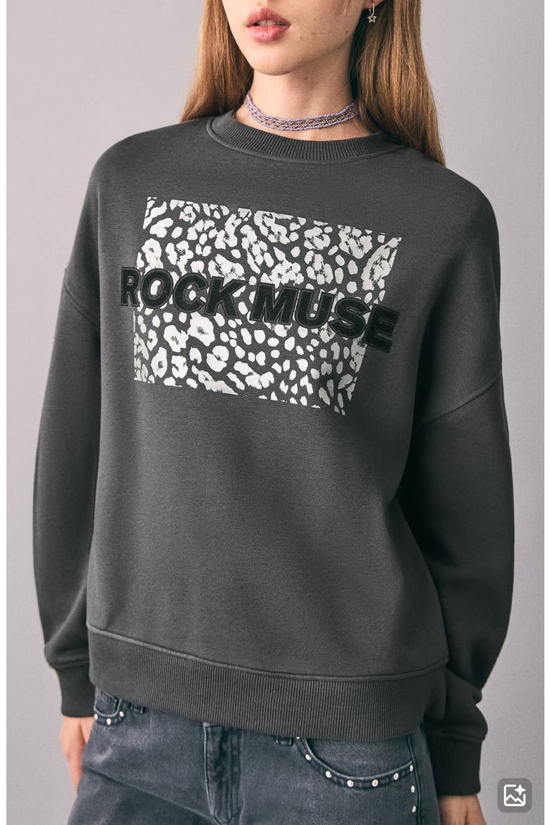 Oversize Embroidered Graphic Sweatshirt, Main, color, CHARCOAL