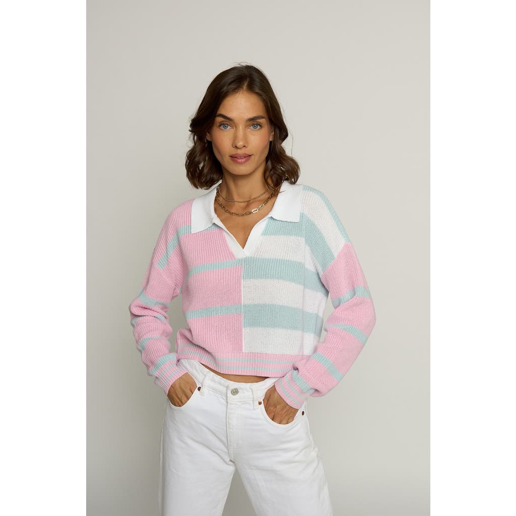 Central Park West Color Block Cropped Stripe Polo