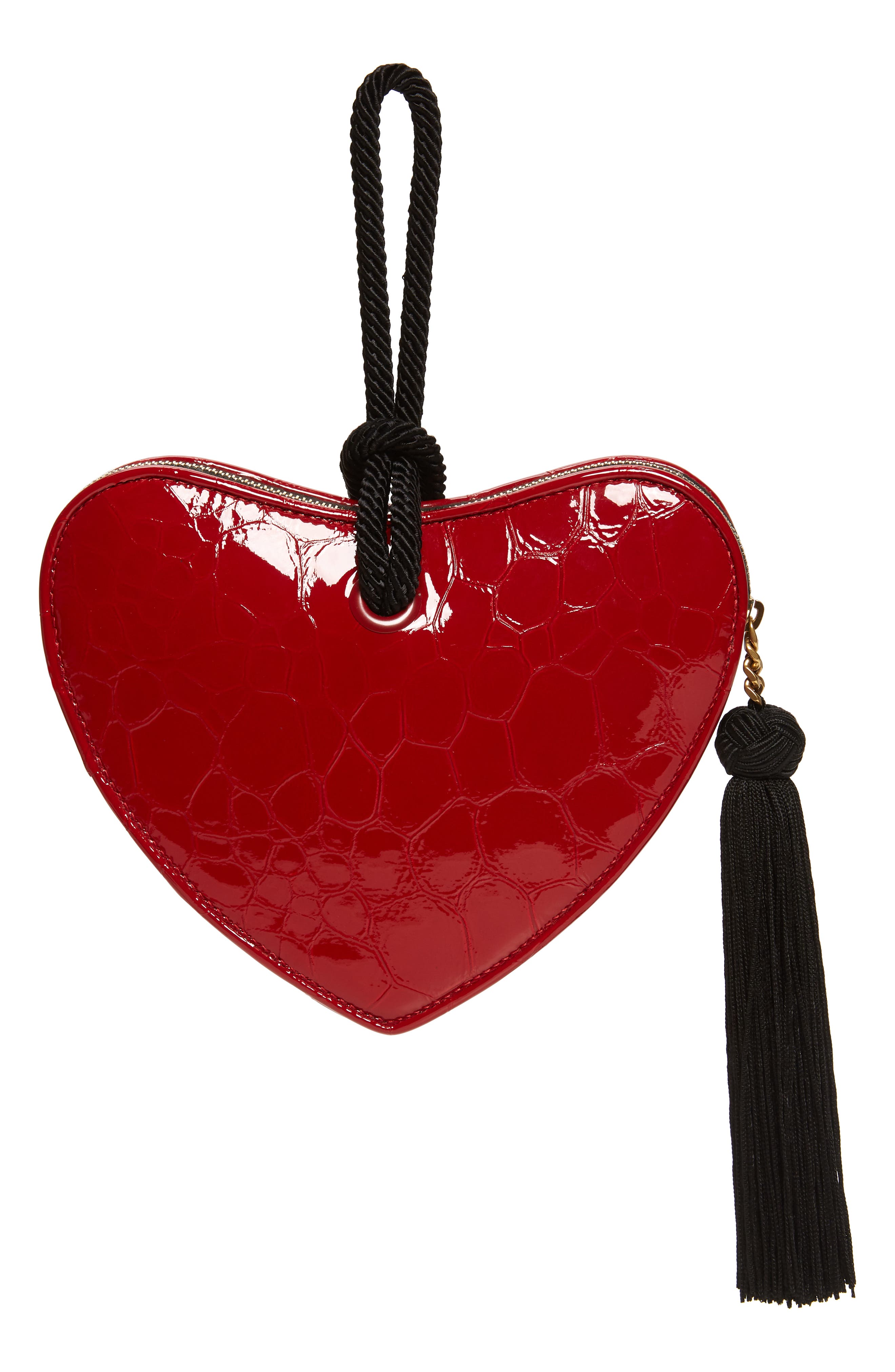 Saint Laurent Sac Coeur Croc Embossed Heart Shaped Clutch, Alternate, color, 