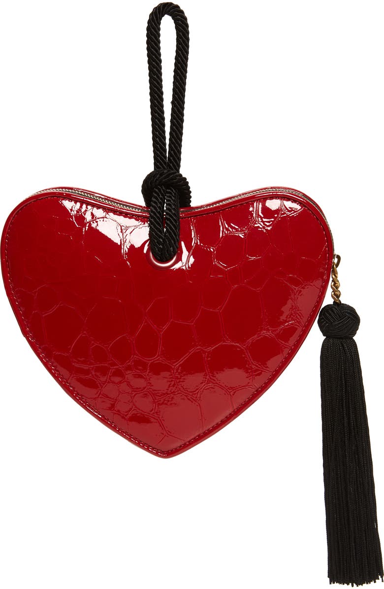 Saint Laurent Sac Coeur Croc Embossed Heart Shaped Clutch, Alternate, color,