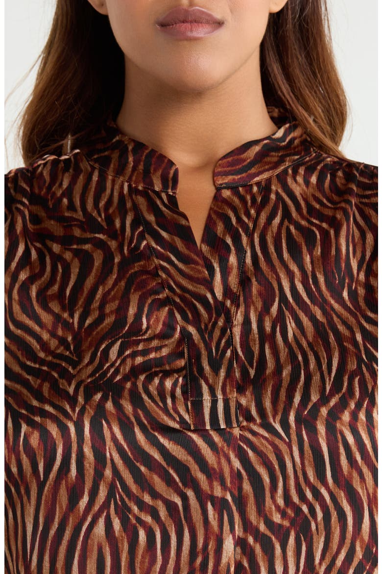 Pleat Front V-Neck Top, Alternate, color, BAROLO MULTI