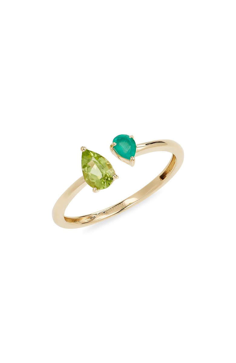 Bony Levy Teardrop Green Agate & Peridot 14K Gold Cuff Ring, Main, color,