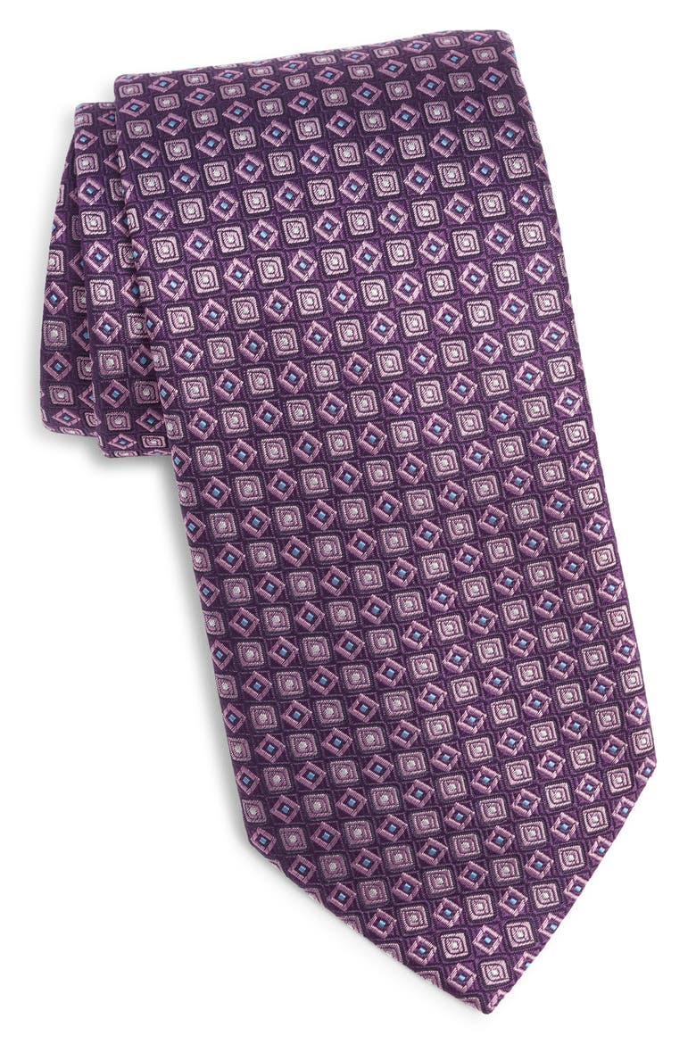 Geometric Medallion Silk Jacquard Tie, Main, color, PURPLE