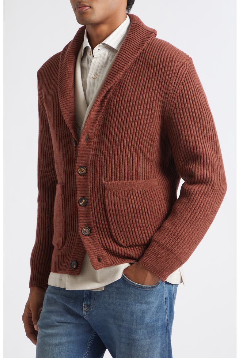 Rib Shawl Collar Wool Cardigan, Alternate, color, AMBER