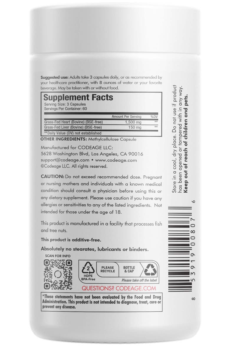 Grass-Fed Beef Heart Glandular Supplement, Alternate, color, White