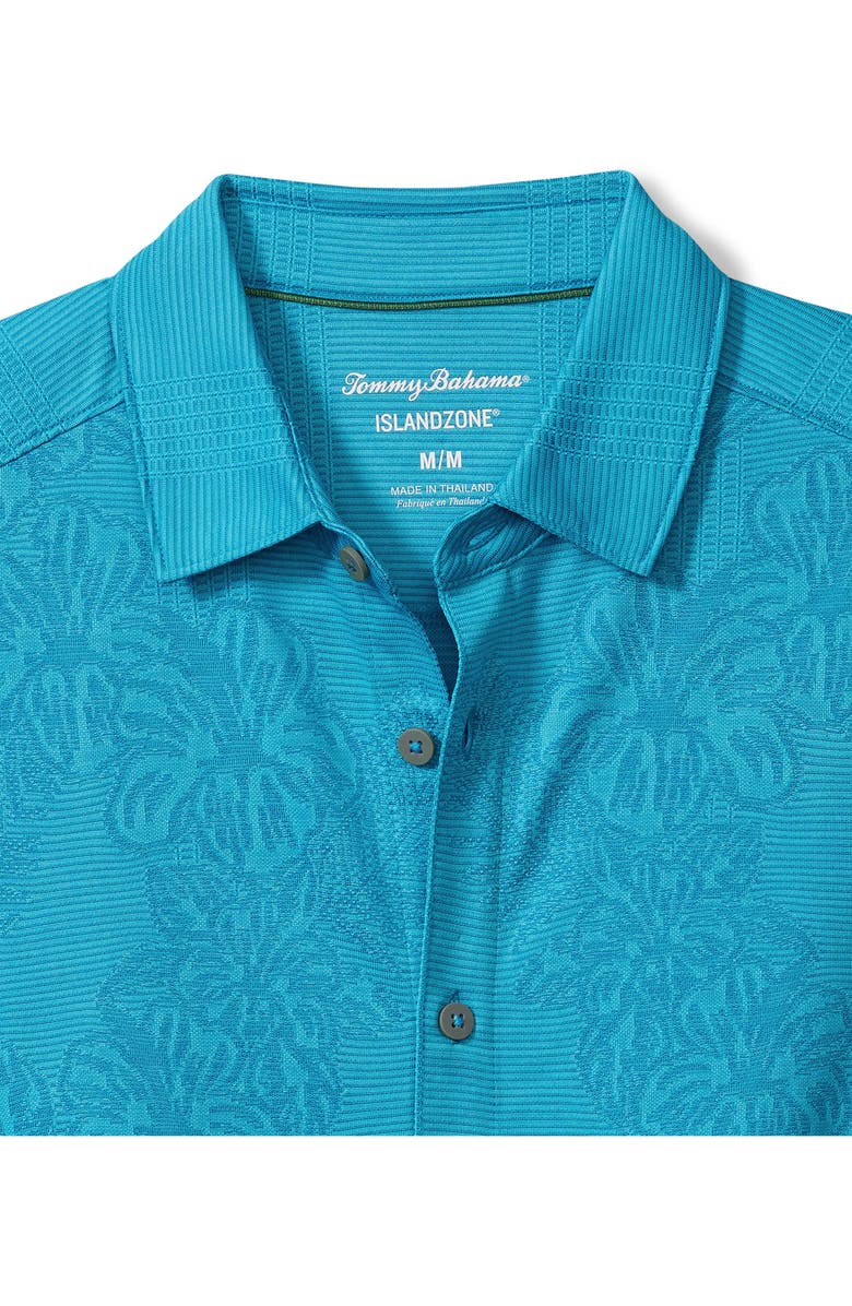 Tommy Bahama Bali Border Floral Jacquard Short Sleeve Silk Button-Up Shirt, Alternate, color, Aqua Blue