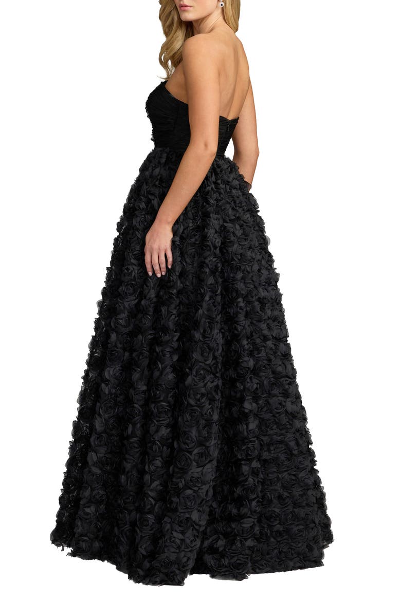Women's Strapless 3D Rosette Ball Gown, Alternate, color, Black