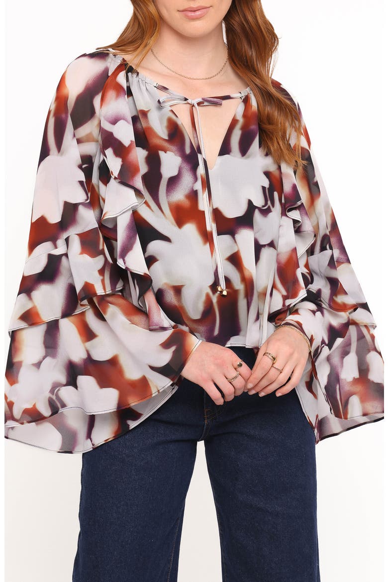 Elinor Print Ruffle Sleeve Top, Main, color, BLURRED FLORAL