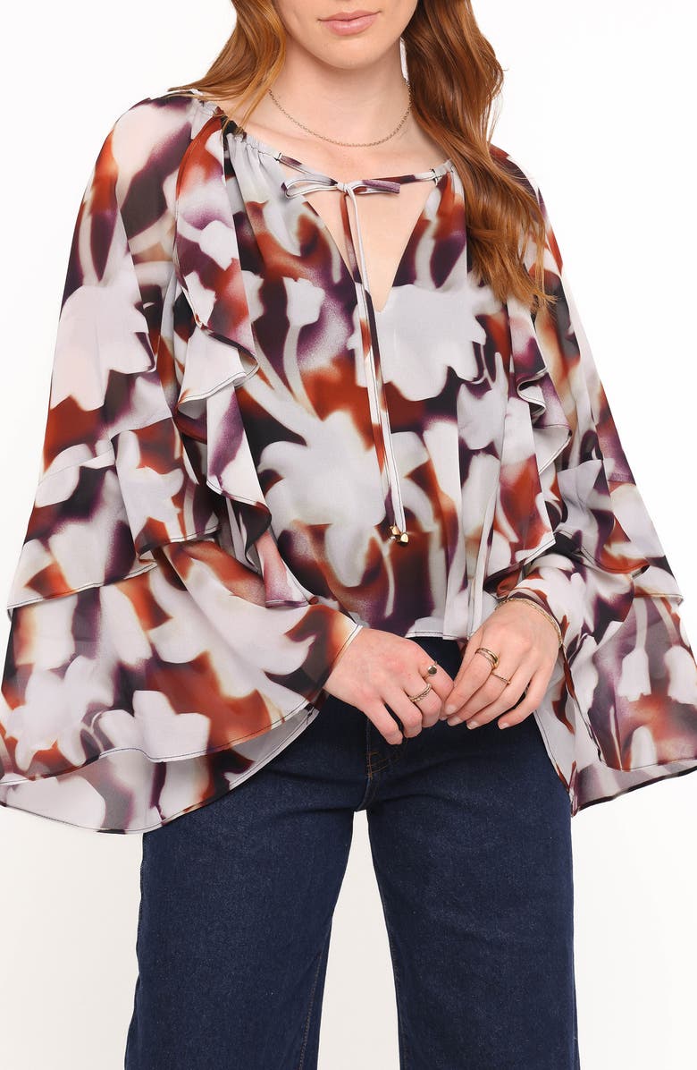 Petal & Pup Elinor Print Ruffle Sleeve Top, Main, color, Blurred Floral