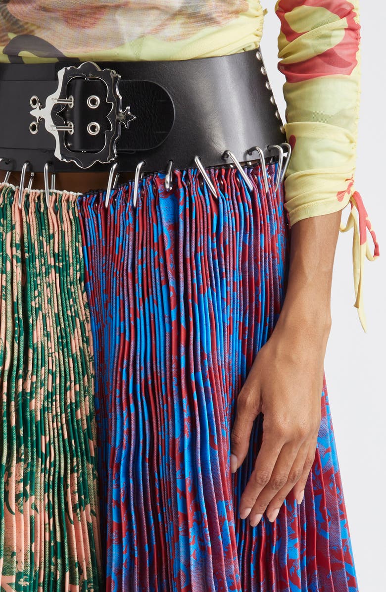 Chopova Lowena Mosey Mixed Print Pleated Taffeta Carabiner Skirt, Alternate, color,