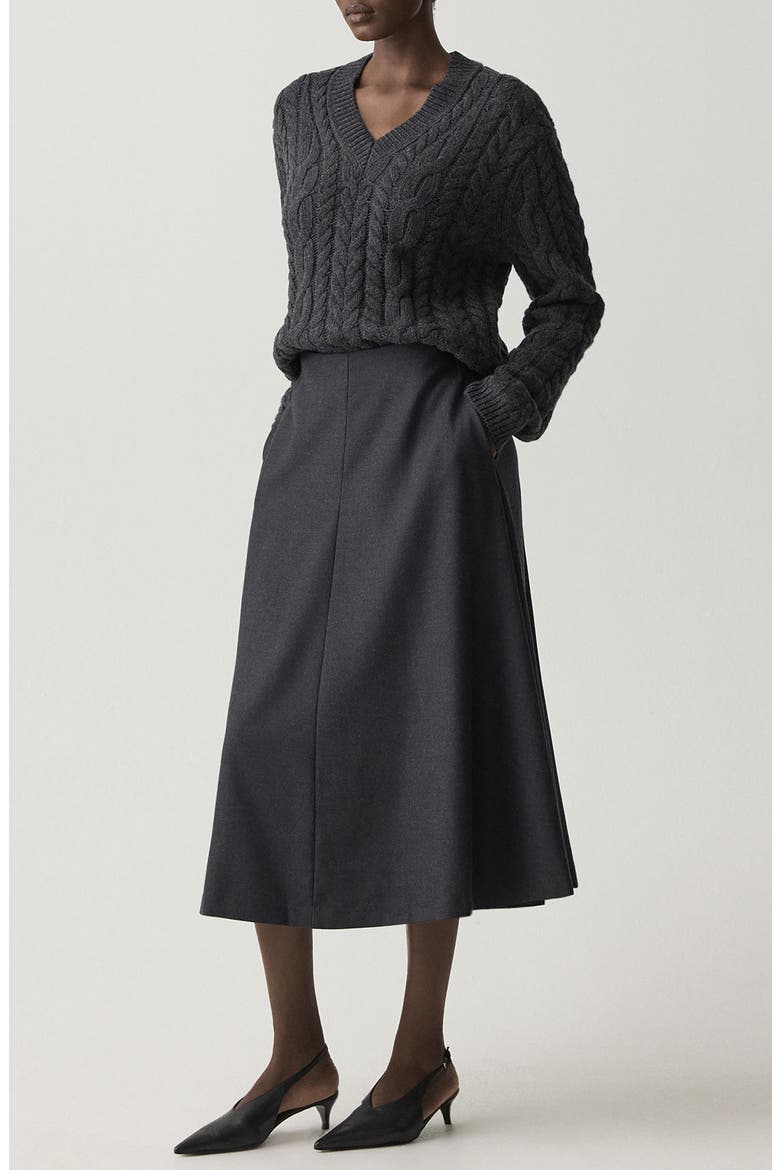A-Line Midi Skirt, Alternate, color, CHARCOAL MELANGE