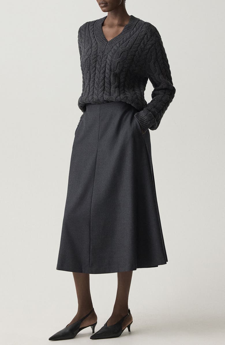 Theory A-Line Midi Skirt, Alternate, color, Charcoal Melange