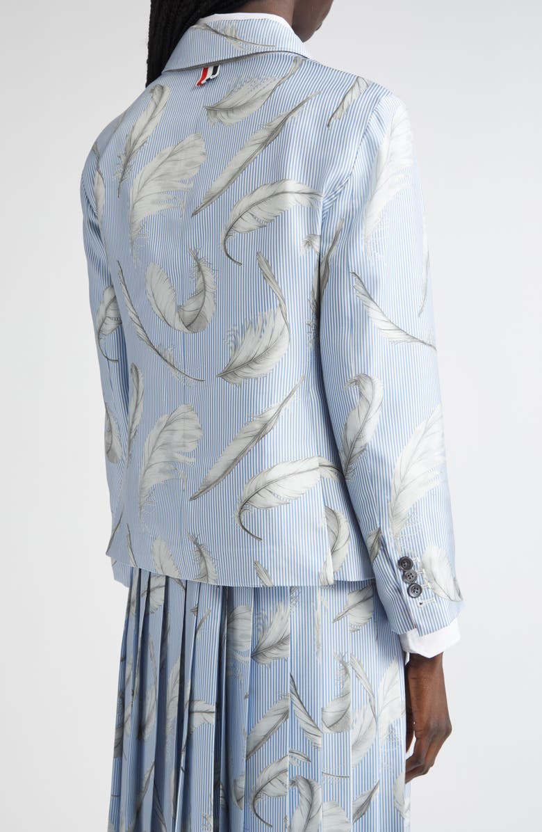 Thom Browne Feather Print Stripe Silk Blazer, Alternate, color, Light Blue
