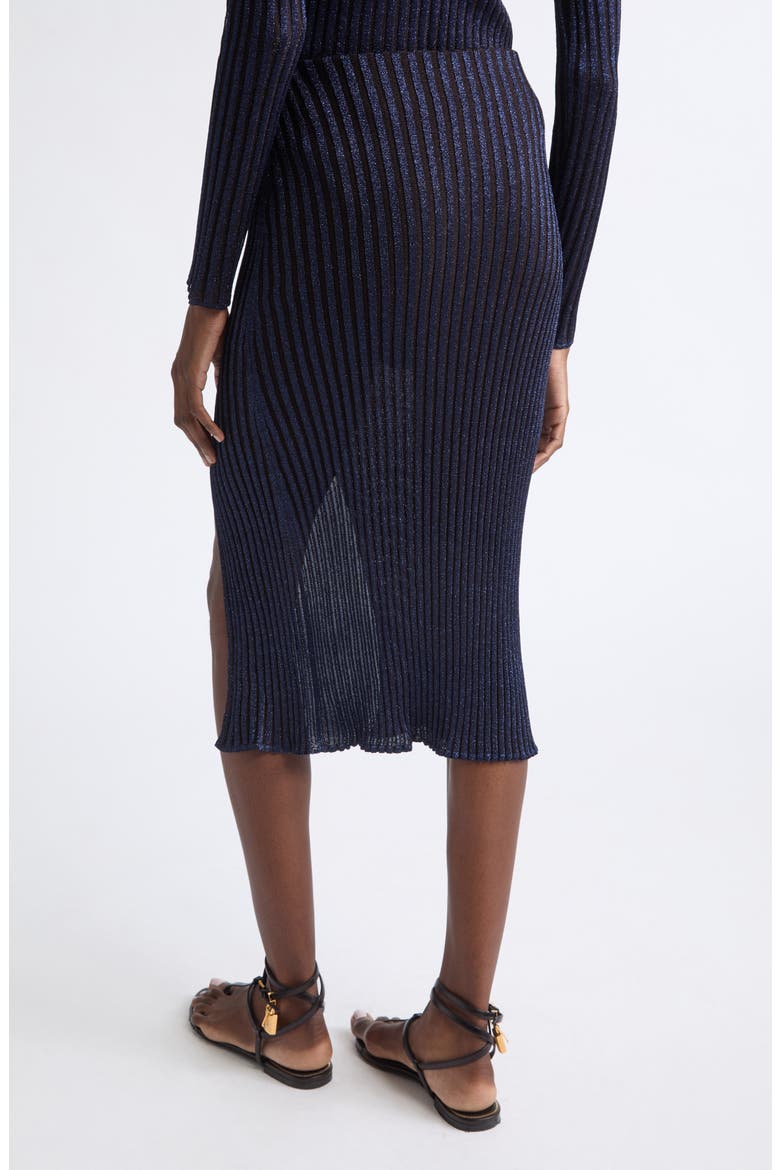 Metallic Rib Midi Skirt, Alternate, color, DARK BLUE