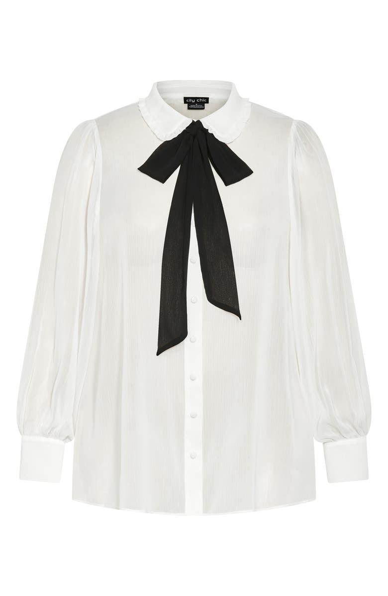 City Chic Maddison Tie Neck Shirt, Alternate, color, Ivory