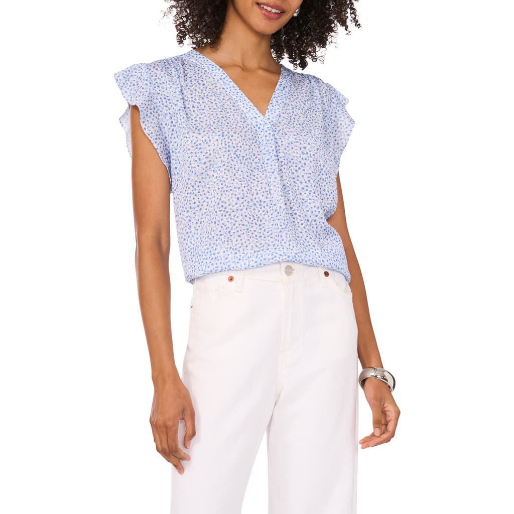 Shop Vince Camuto Ruffle Sleeve Top In Lake Breeze