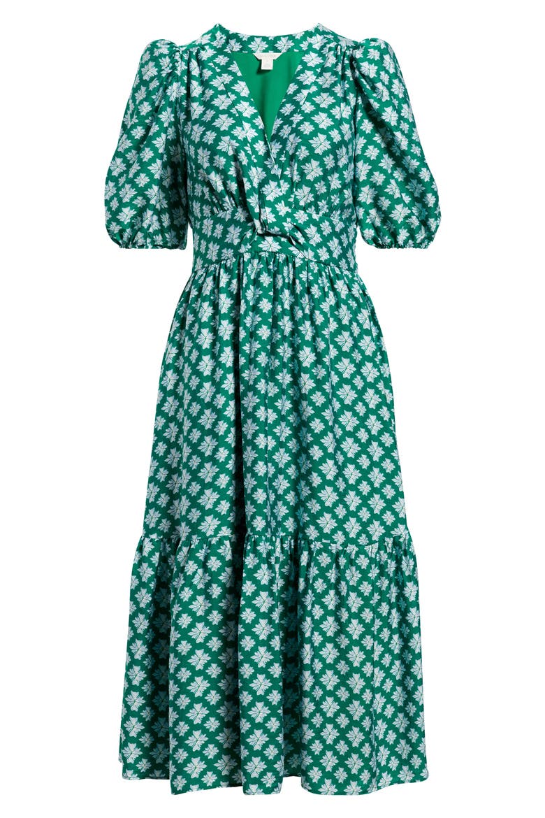 Twist Detail Allover Print Midi Dress, Alternate, color, GREEN- BLUE MILLIE TILE