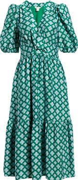 Caslon® Twist Detail Allover Print Midi Dress