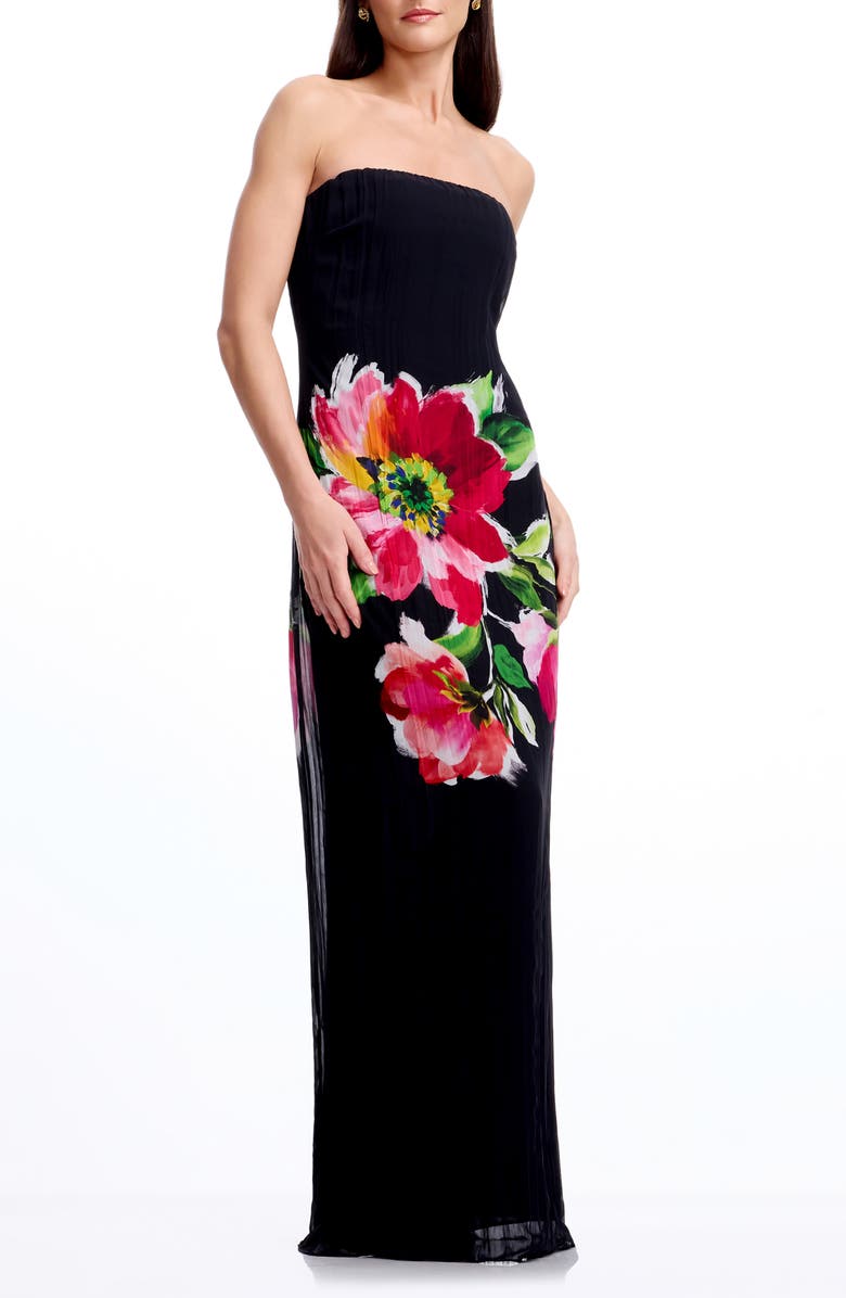 Dress the Population Linda Floral Strapless Gown, Main, color, Black Multi