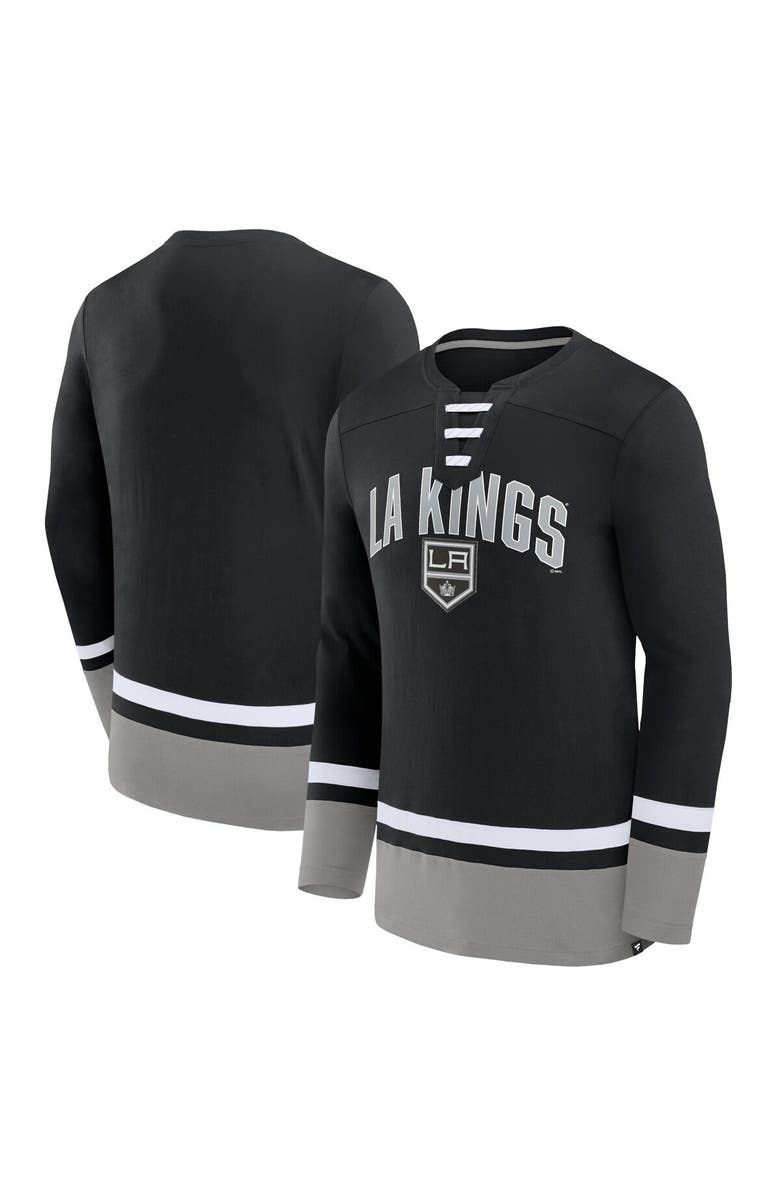 FANATICS Men's Fanatics Branded Black Los Angeles Kings Back Pass Lace-Up Long Sleeve T-Shirt, Main, color,