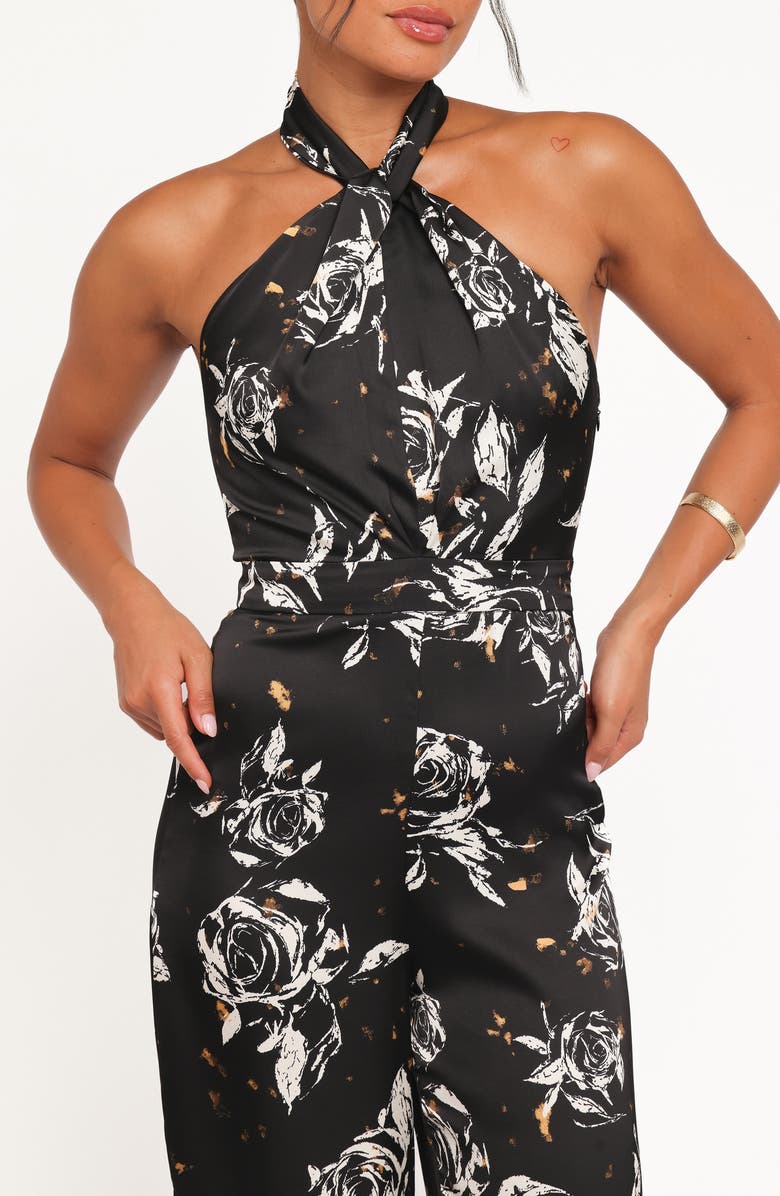 Petal & Pup Raelynn Floral Halter Jumpsuit, Alternate, color, Black Floral