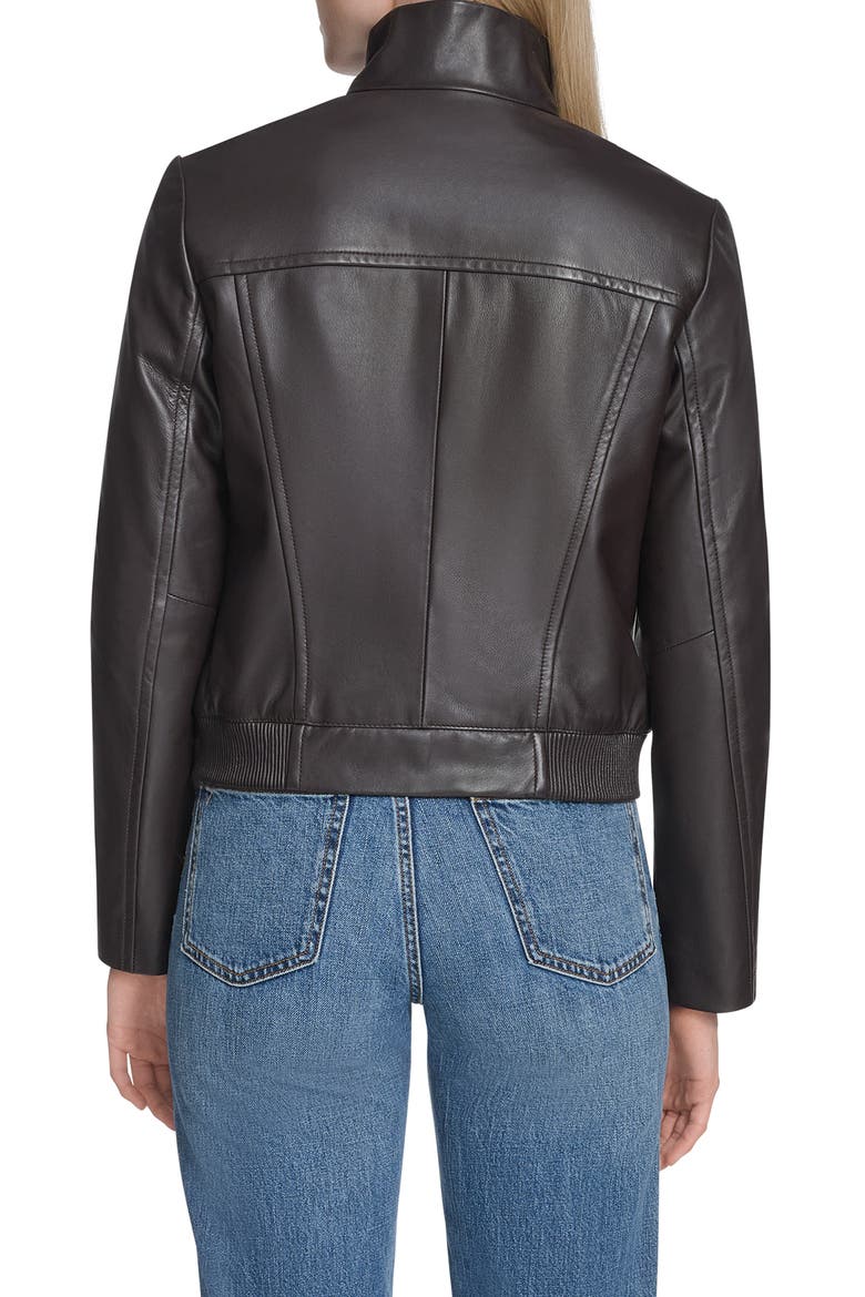 Stand Collar Leather Bomber Jacket, Alternate, color, DEEP ESPRESSO
