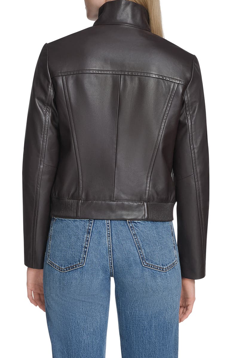 Cole Haan Stand Collar Leather Bomber Jacket, Alternate, color, Deep Espresso