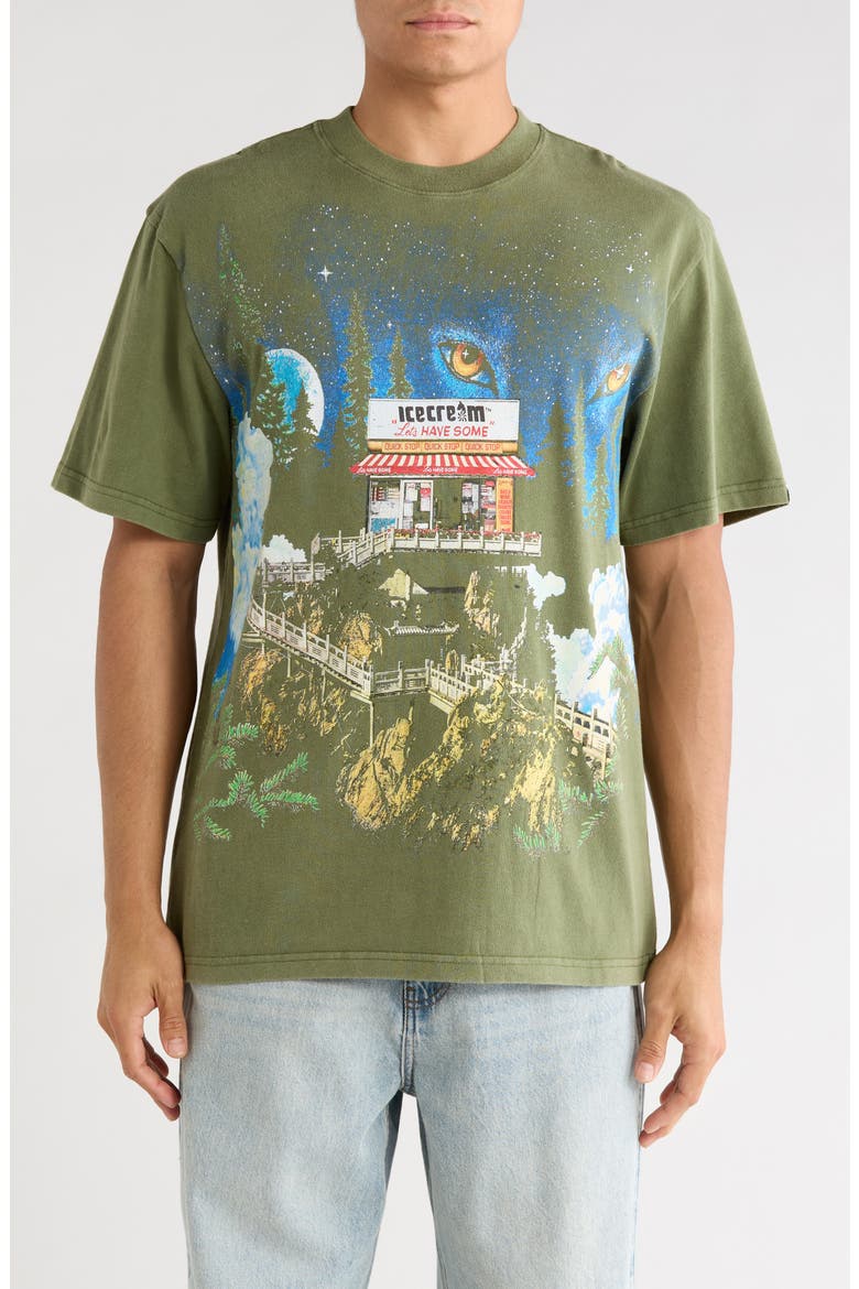Pagoda Short Sleeve Graphic Tee, Main, color, BRONZE GREEN