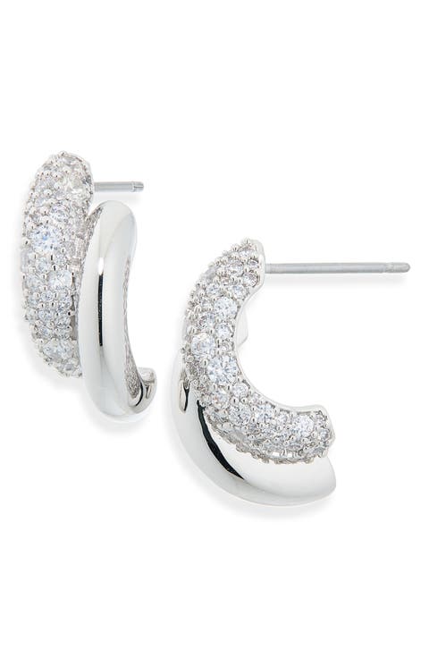 Pavé Double Huggie Hoop Earrings