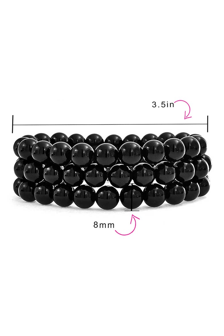 Set of 3 Onyx Bead Multi Strand Stretch Bracelet, Alternate, color, BLACK