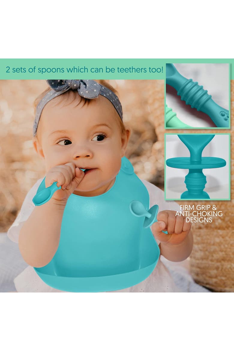 Baby Silicone Feeding Set 8-Piece, Alternate, color, Blue & Green
