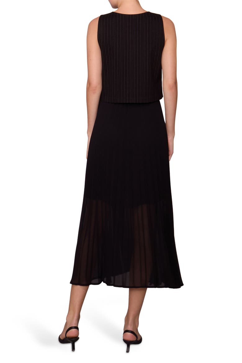 Mixed Media Pinstripe & Chiffon Dress, Alternate, color, BLACK/ IVORY STRIPE