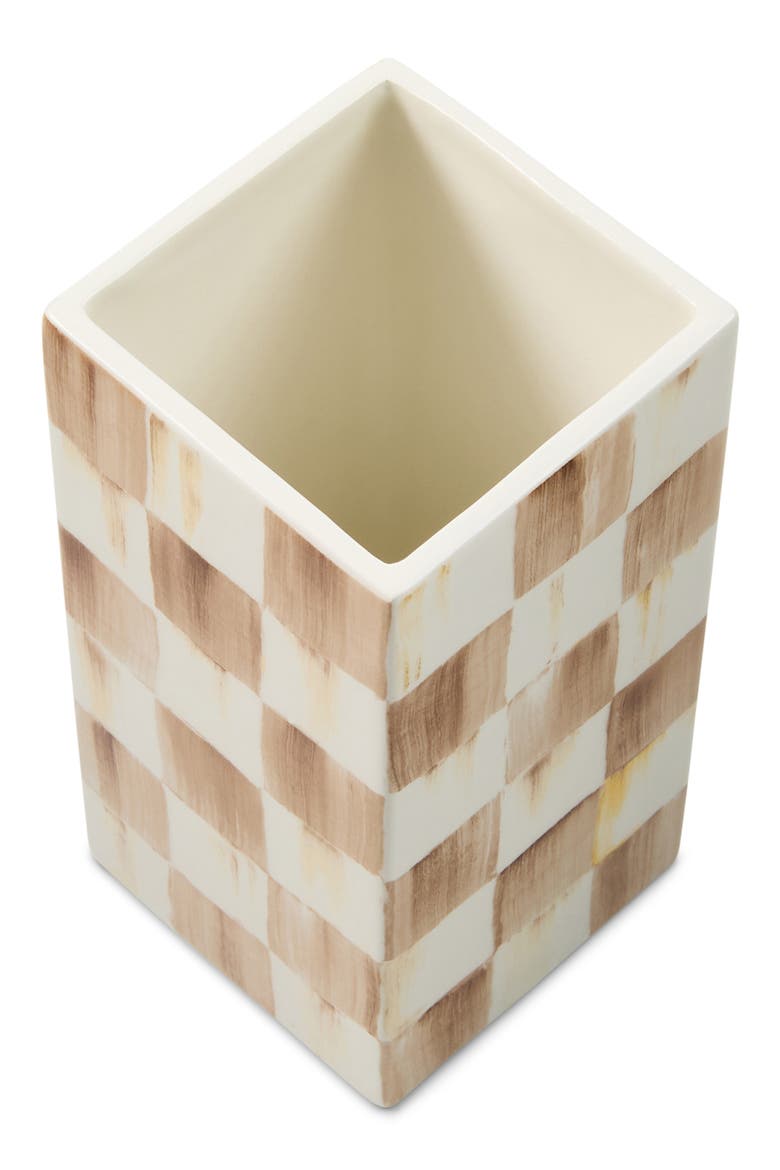 Mocha Check Small Pillar Vase, Alternate, color, BROWN